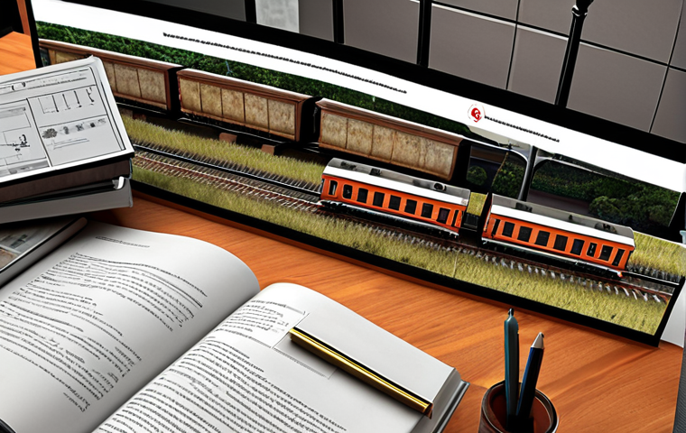 A visually appealing study environment with railway engineering textbooks, diagrams, and a personalized learning setup. This highlights visual learning and individual study preferences for the Railway Engineer exam.
