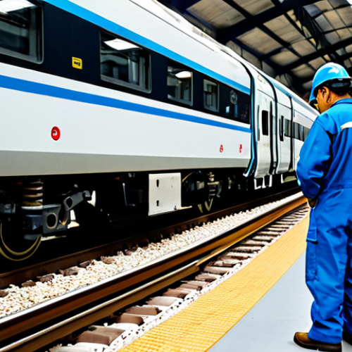 Home 19 **
A bustling train maintenance depot, daytime. Mechanics in professional attire inspect a high-speed KTX train. Focus on the detailed inspection of the wheels and braking system. Tools and diagnostic equipment are visible. The scene should convey precision and dedication to safety. fully clothed, appropriate attire, safe for work, perfect anatomy, natural proportions, professional photography, high quality, family-friendly.
**