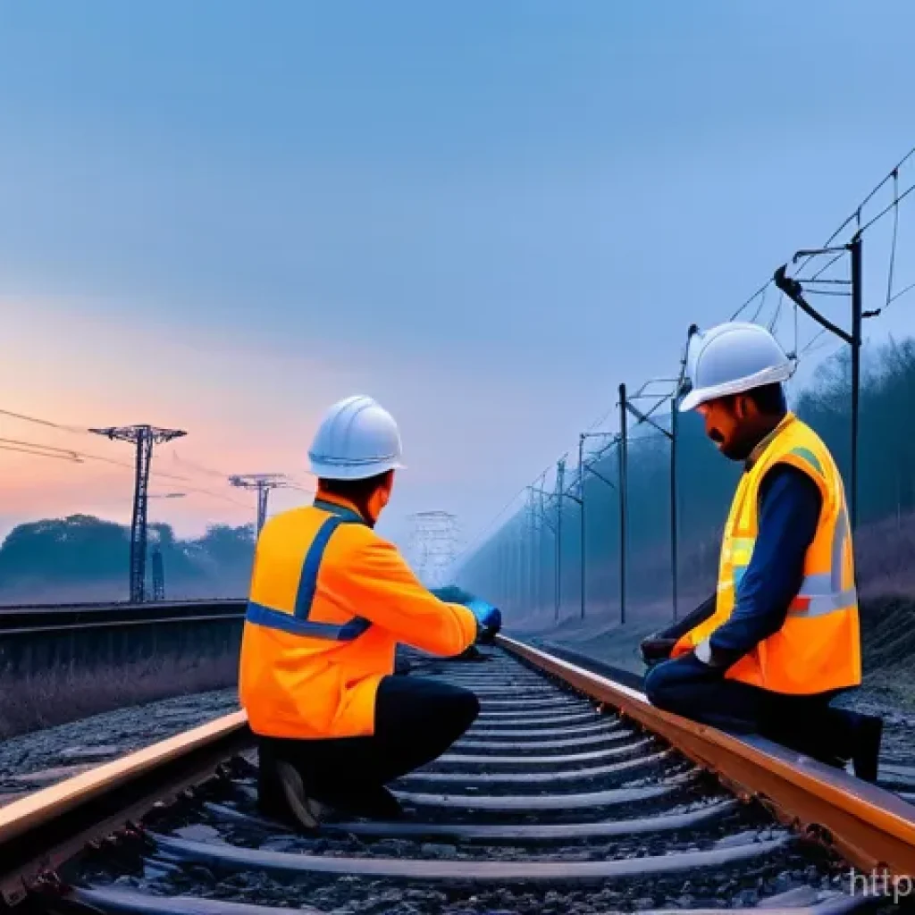 철도 유지보수 데이터 관리 - **Contrasting Railway Maintenance Eras:** A railway track at dusk, sharply divided down the middle. ...