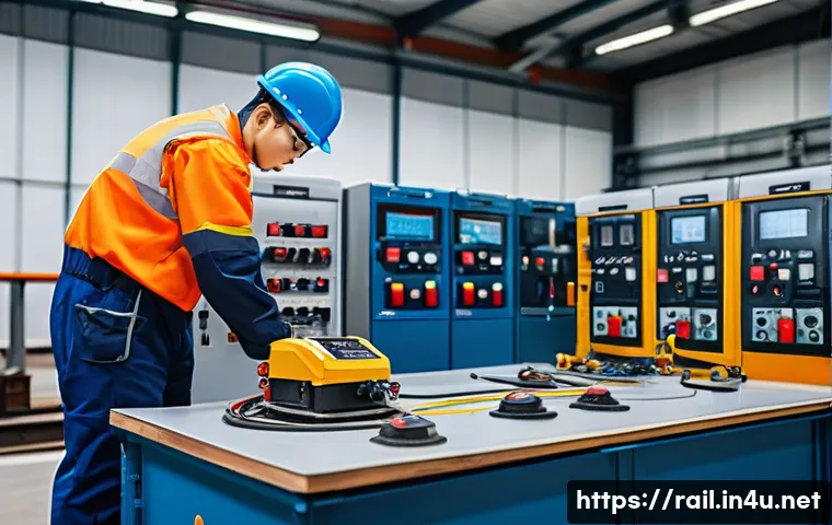 철도 전문기관 연수 후기 - A detailed scene of a professional railway training center where diverse trainees in safety gear and...