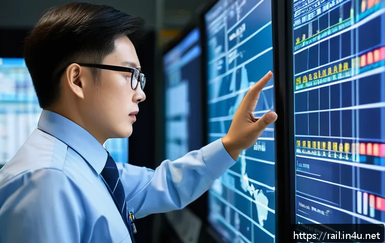 철도기사와 관련된 공기업 취업 정보 - A professional railway engineer in a modern control room, wearing a clean, neat uniform with a visib...