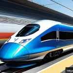Home 18 철도 차량 설계 혁신 사례 - A futuristic high-speed train exterior featuring aerodynamic streamlined design with a sleek nose co...
